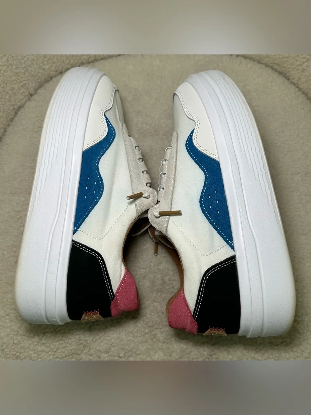 Hey Dude Hudson Lift Colorblock Platform Sneakers White Blue Pink Cute Colorful